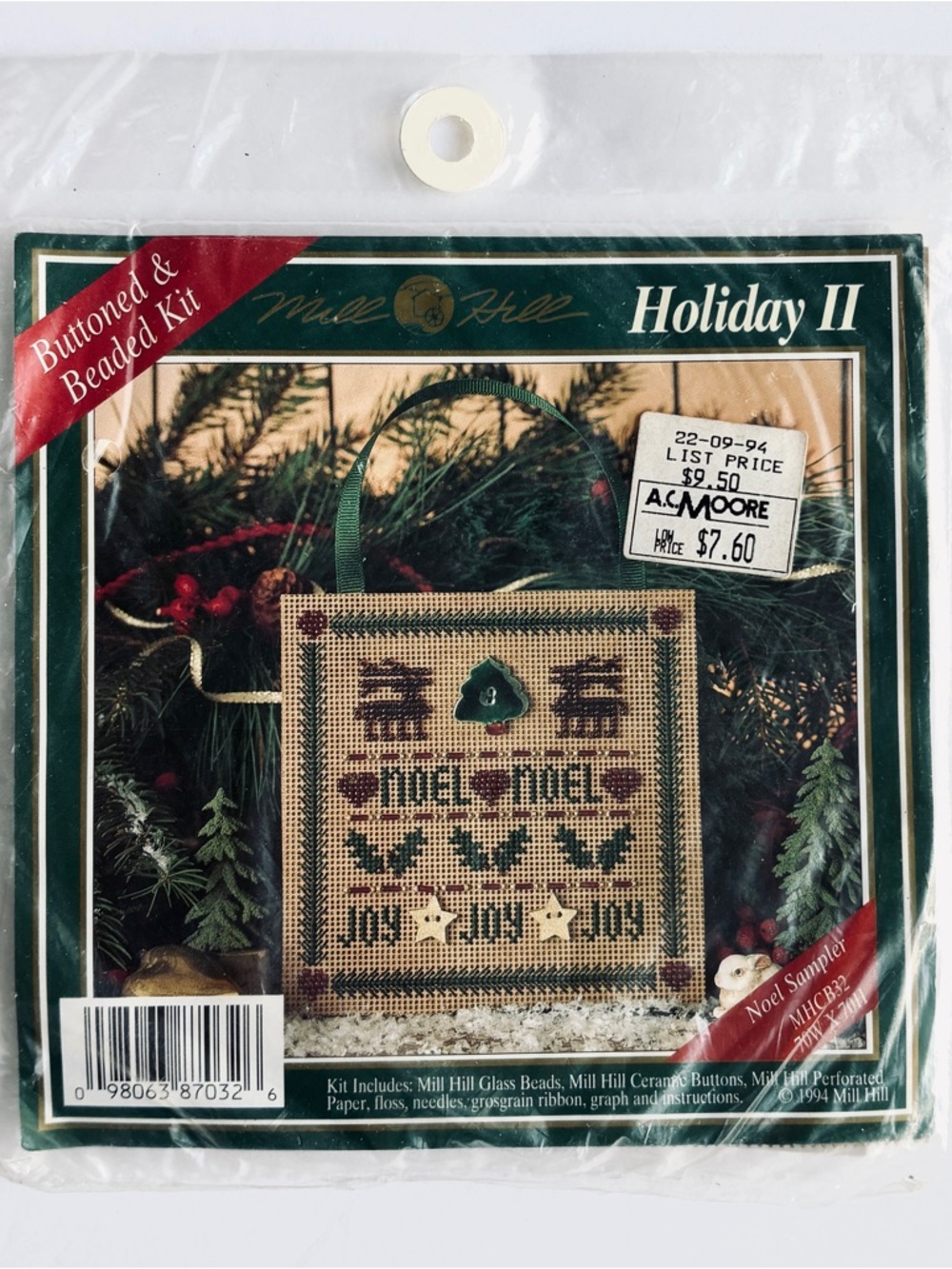 Mill Hill Buttoned & Beaded Kit Holiday II Noel Vtg Sampler Cross Stitch 1994